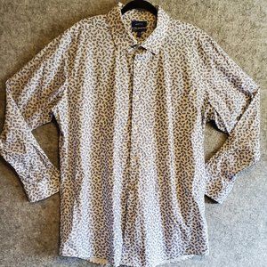 Apt 9 XL Premier Flex White & Blue Print Button Up Shirt